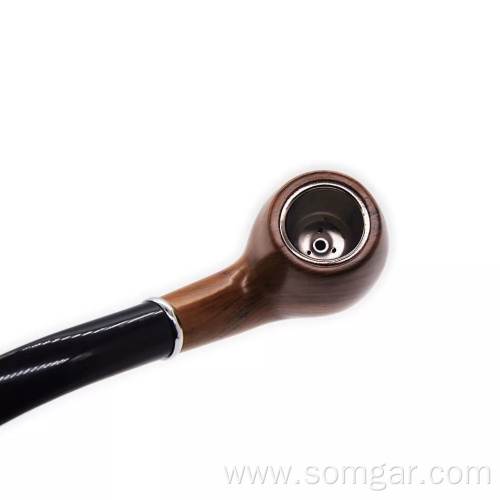 PR071019 Resin Tobacco Pipe Filter Metal Ring Style Smoke Smoking Imitate Wooden Pipe